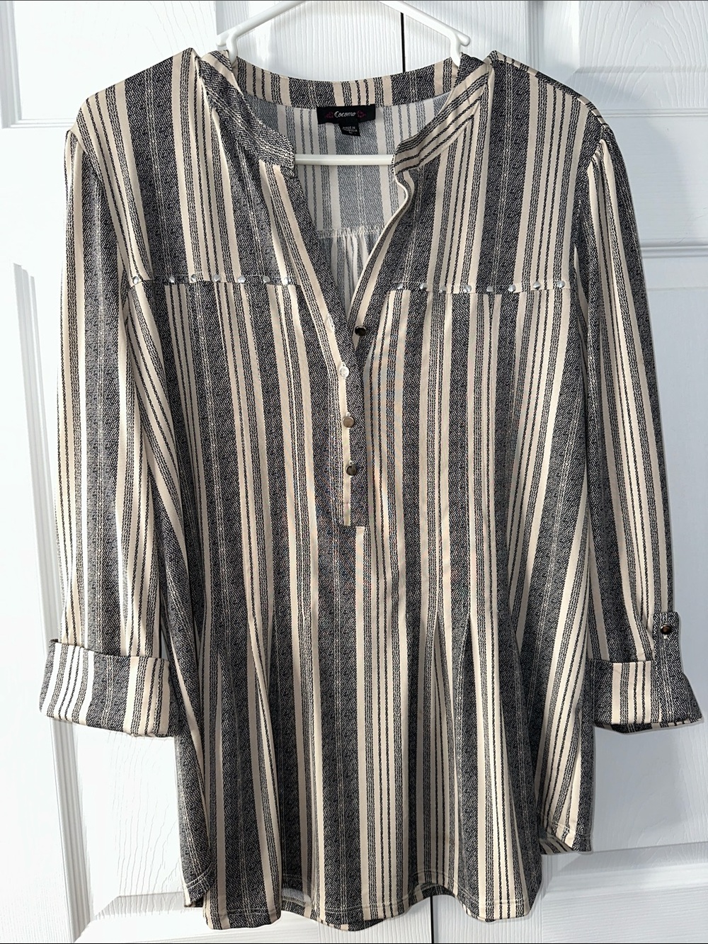 Cocomo Black and Cream Striped Henley Tunic Dress